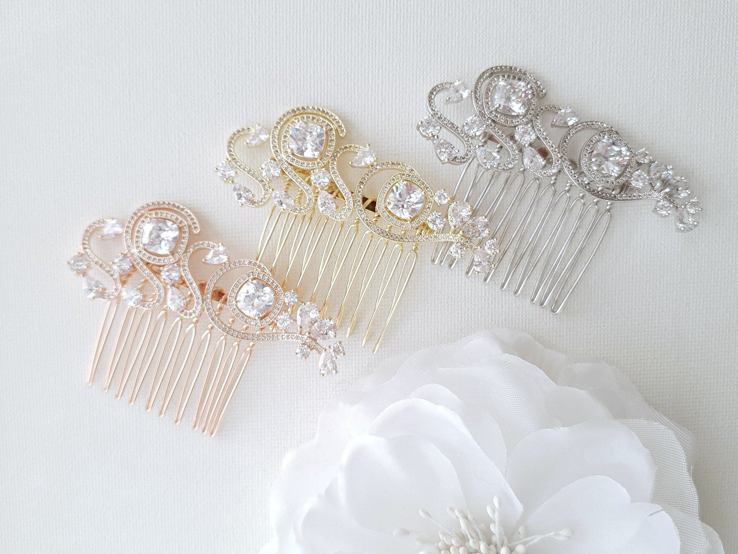 Small Light Gold Color Wedding Hair Comb- Casey