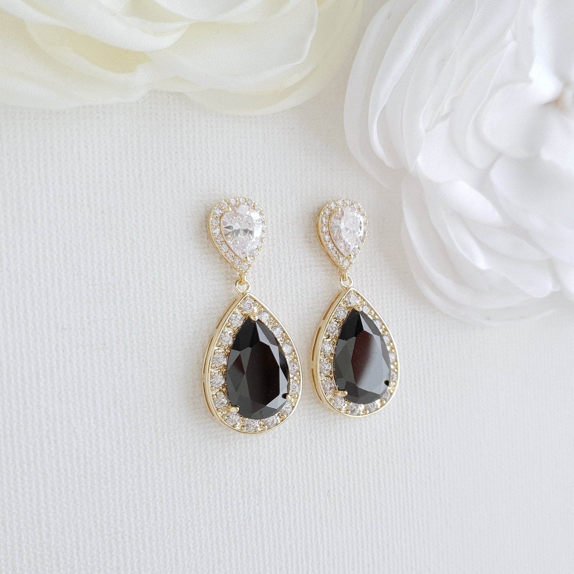 Black and Gold Earrings-Zoe - PoetryDesigns