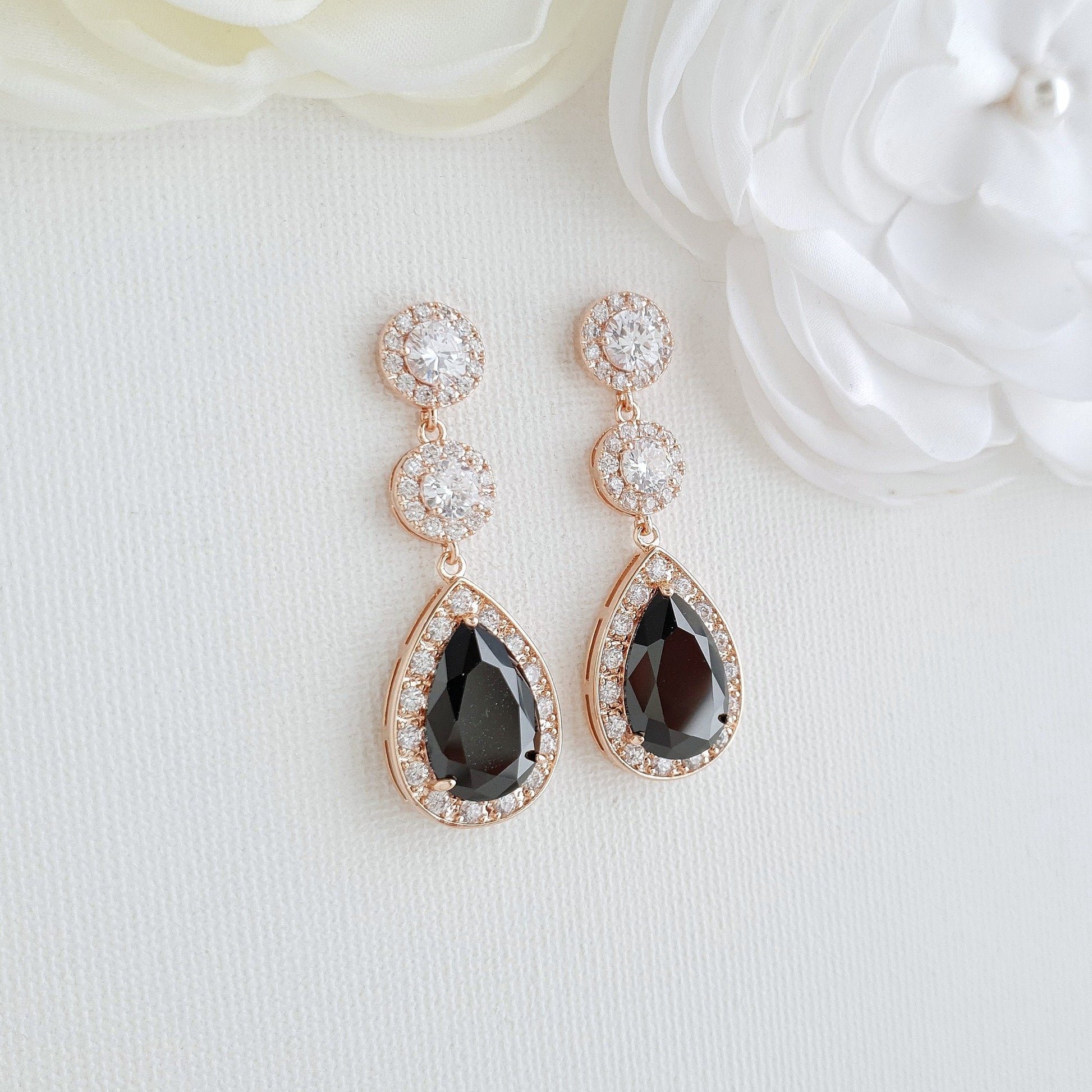 Gold and Black Long Teardrop Earrings- Zoe - PoetryDesigns