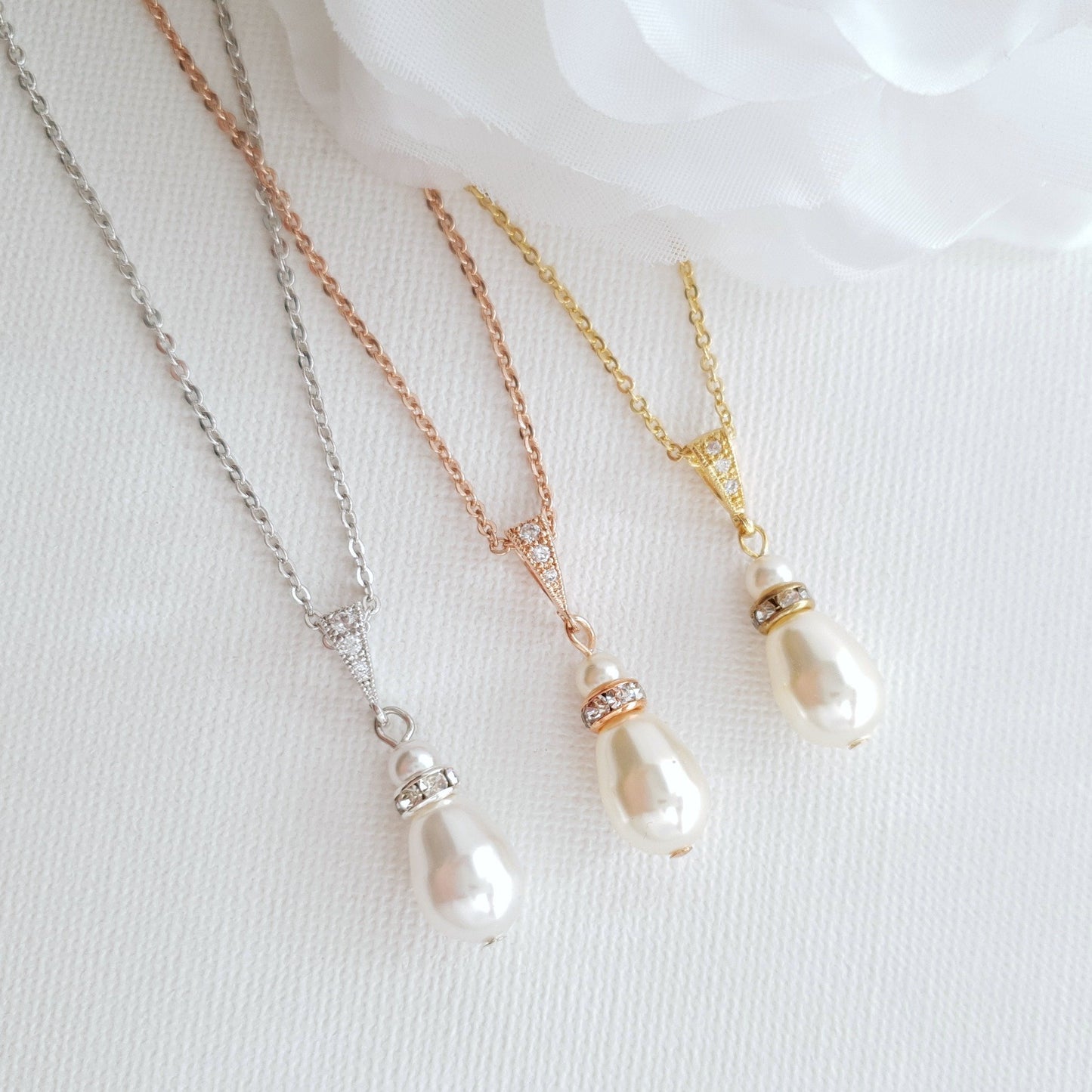 Simple Pearl Wedding Jewelry Set with Pearl Earring,Necklace,Bracelet for Brides-Ella - PoetryDesigns