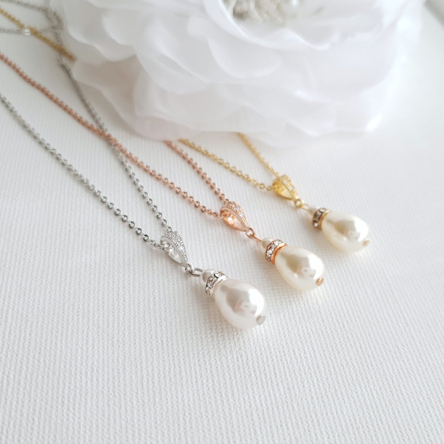 Pearl Jewelry Set with Teardrop Pearl Pendant and Earrings for Brides- Ella - PoetryDesigns