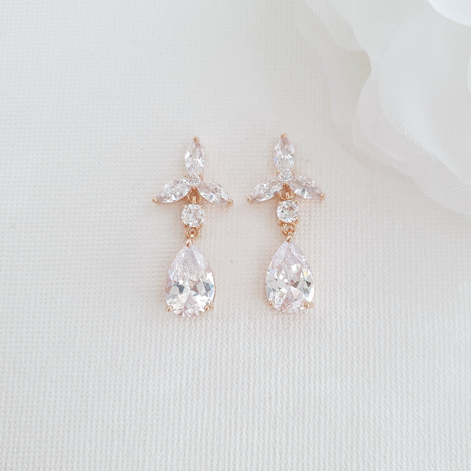 Rose Gold Flower Drop Earrings-Flora - PoetryDesigns