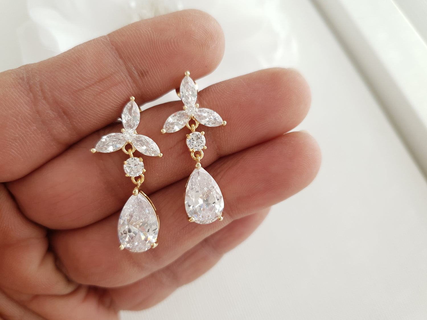 Rose Gold Flower Drop Earrings-Flora - PoetryDesigns