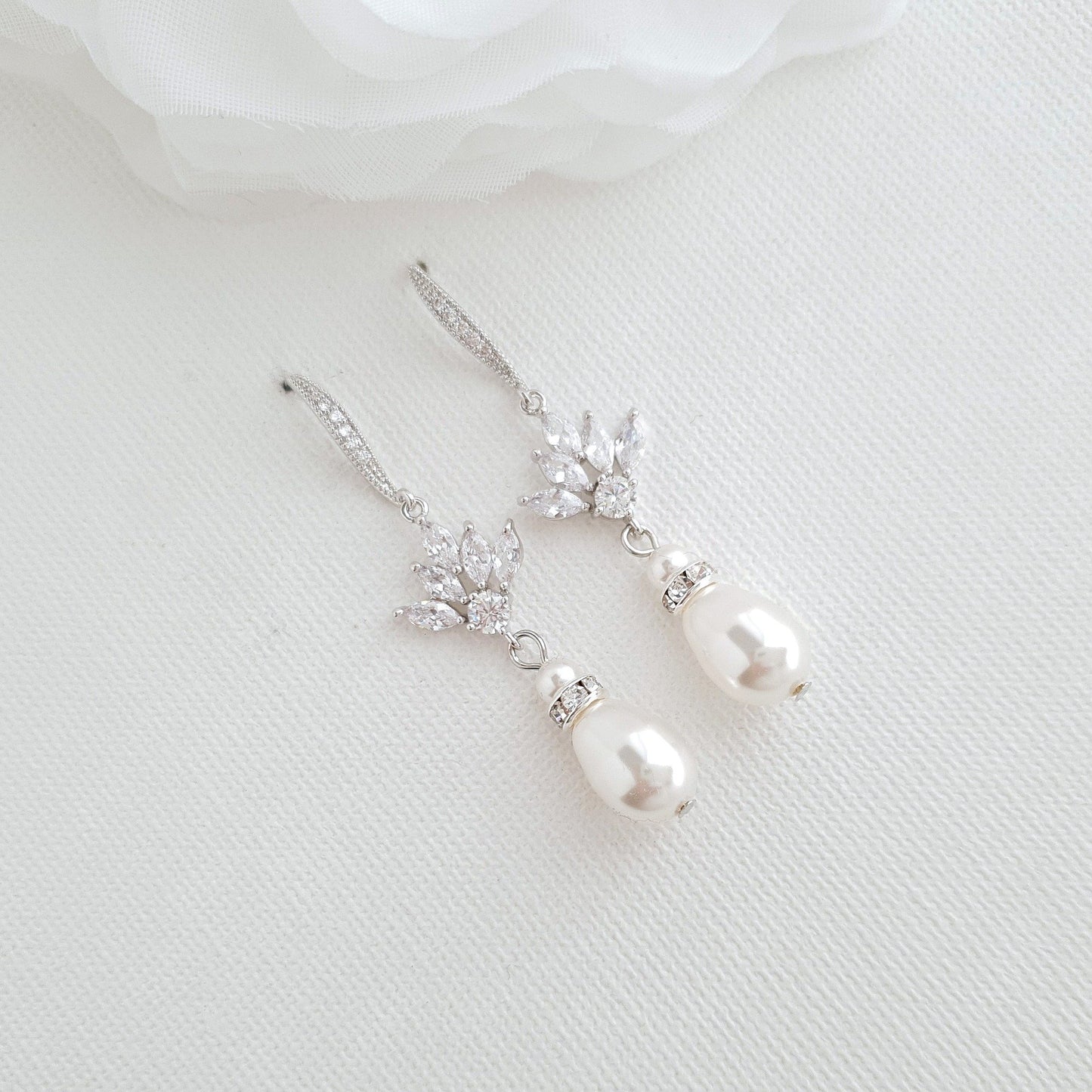 Boucles d'oreilles pendantes de mariée avec perles et cristaux-Rosa