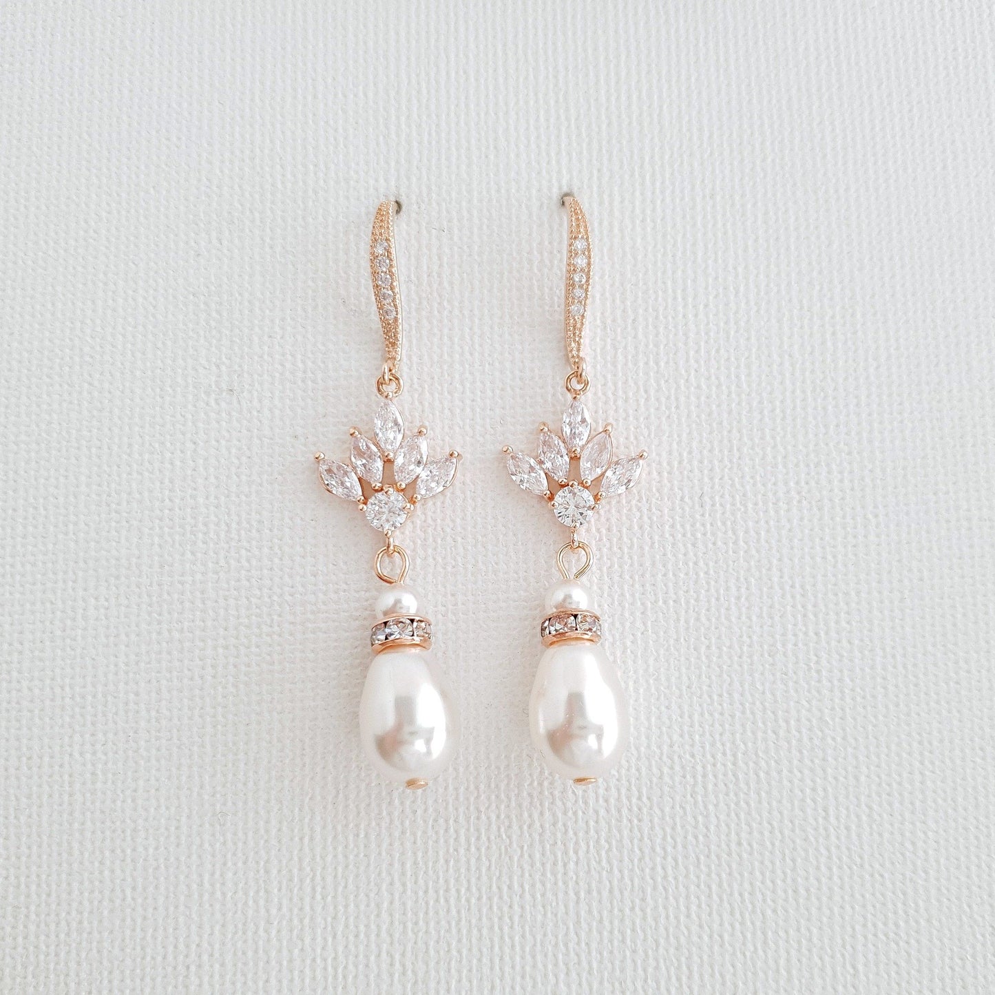 Boucles d'oreilles pendantes de mariée avec perles et cristaux-Rosa