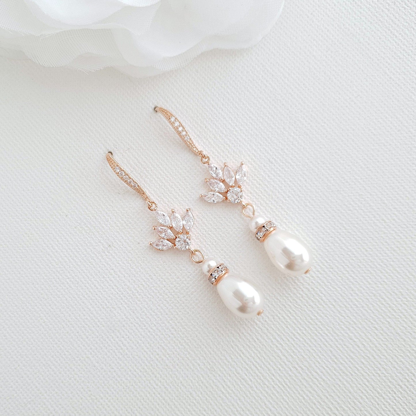 Boucles d'oreilles pendantes de mariée avec perles et cristaux-Rosa