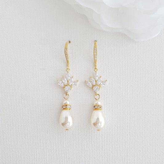 Pendientes Colgantes Oro y Perlas para Bodas-Rosa