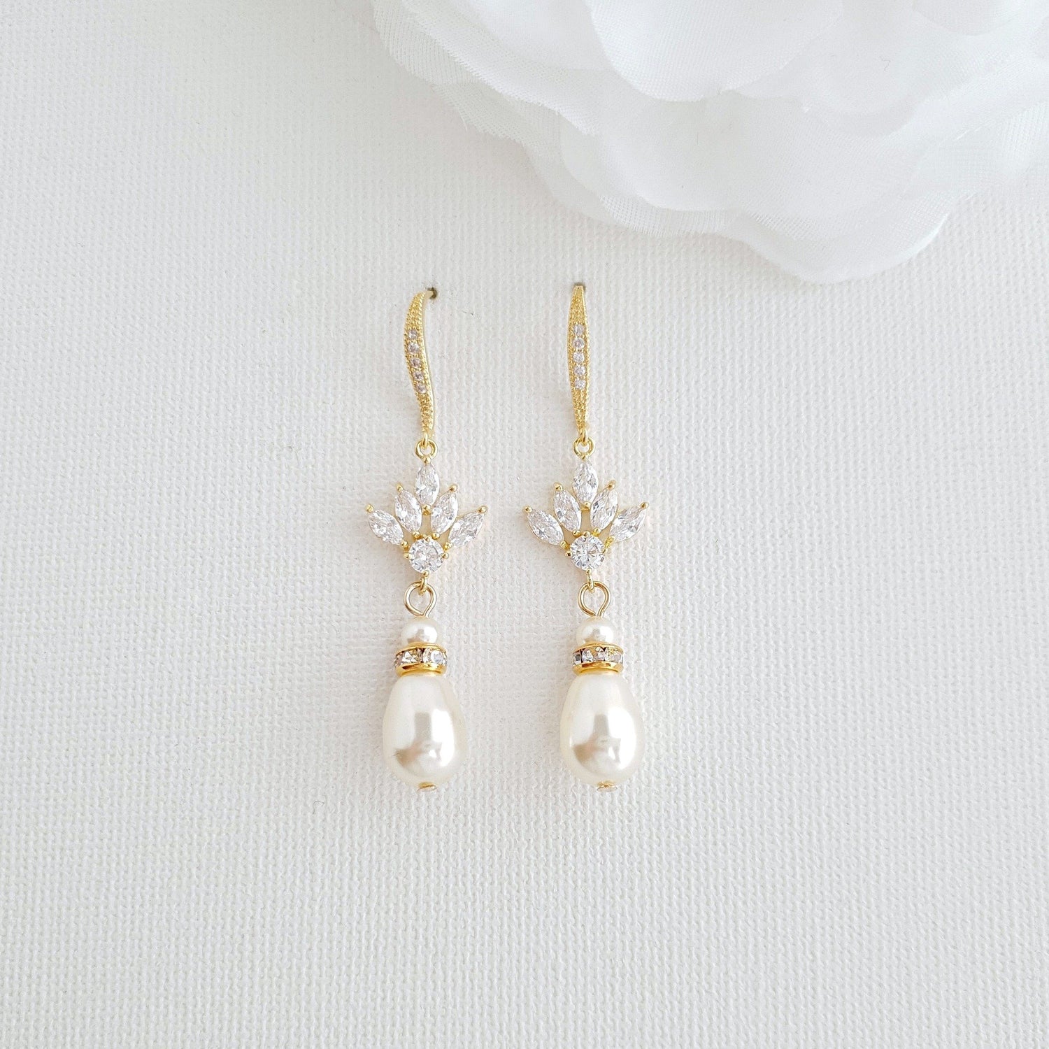 Glitz and Love Simple Pearl Wedding Earrings