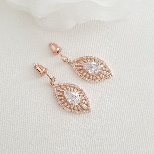 Rose Gold Short Drop Earrings-Zoey - PoetryDesigns