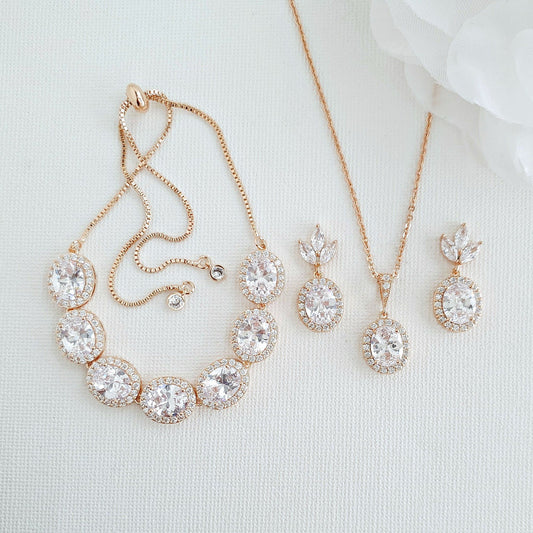 14K Gold Plated Oval Wedding Jewelry Set-Emily - PoetryDesigns