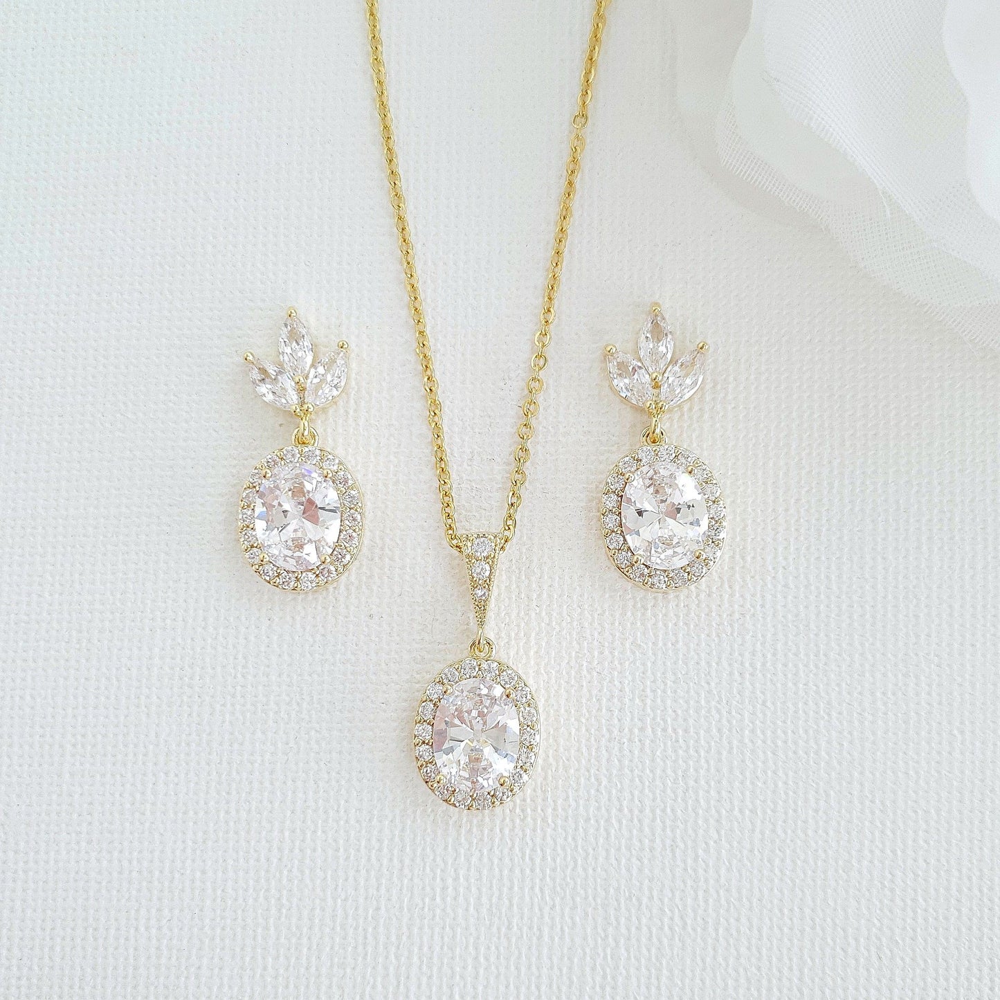 14K Gold Plated Oval Wedding Jewelry Set-Emily - PoetryDesigns