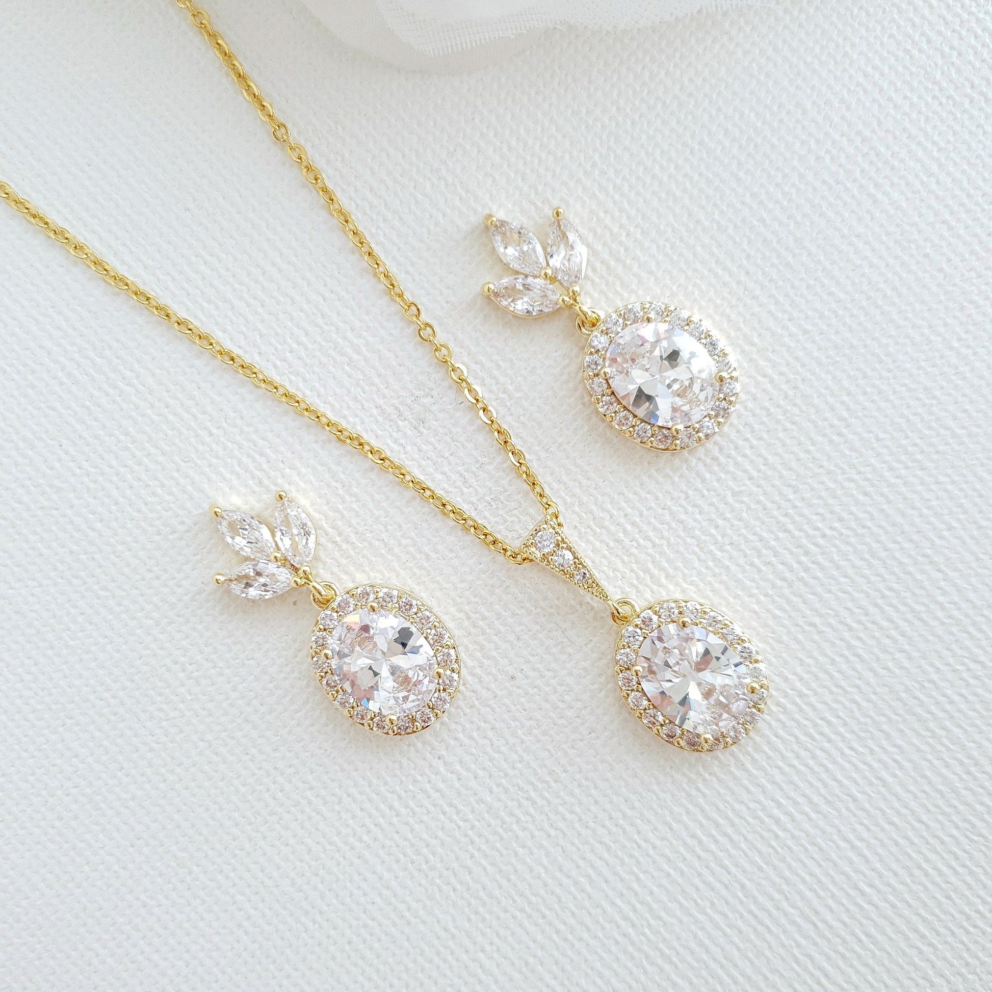 14K Gold Plated Oval Wedding Jewelry Set-Emily - PoetryDesigns