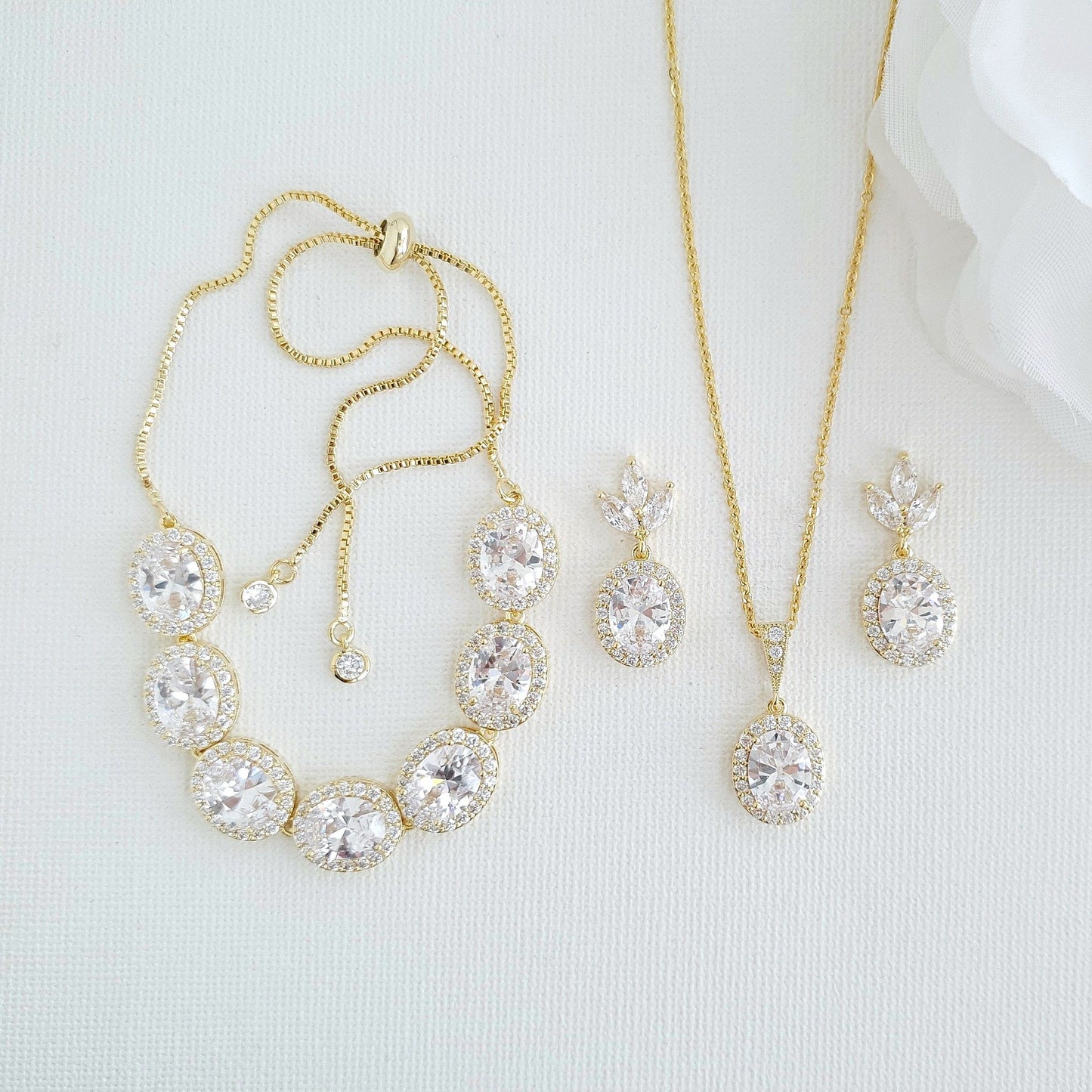 14K Gold Plated Oval Wedding Jewelry Set-Emily - PoetryDesigns