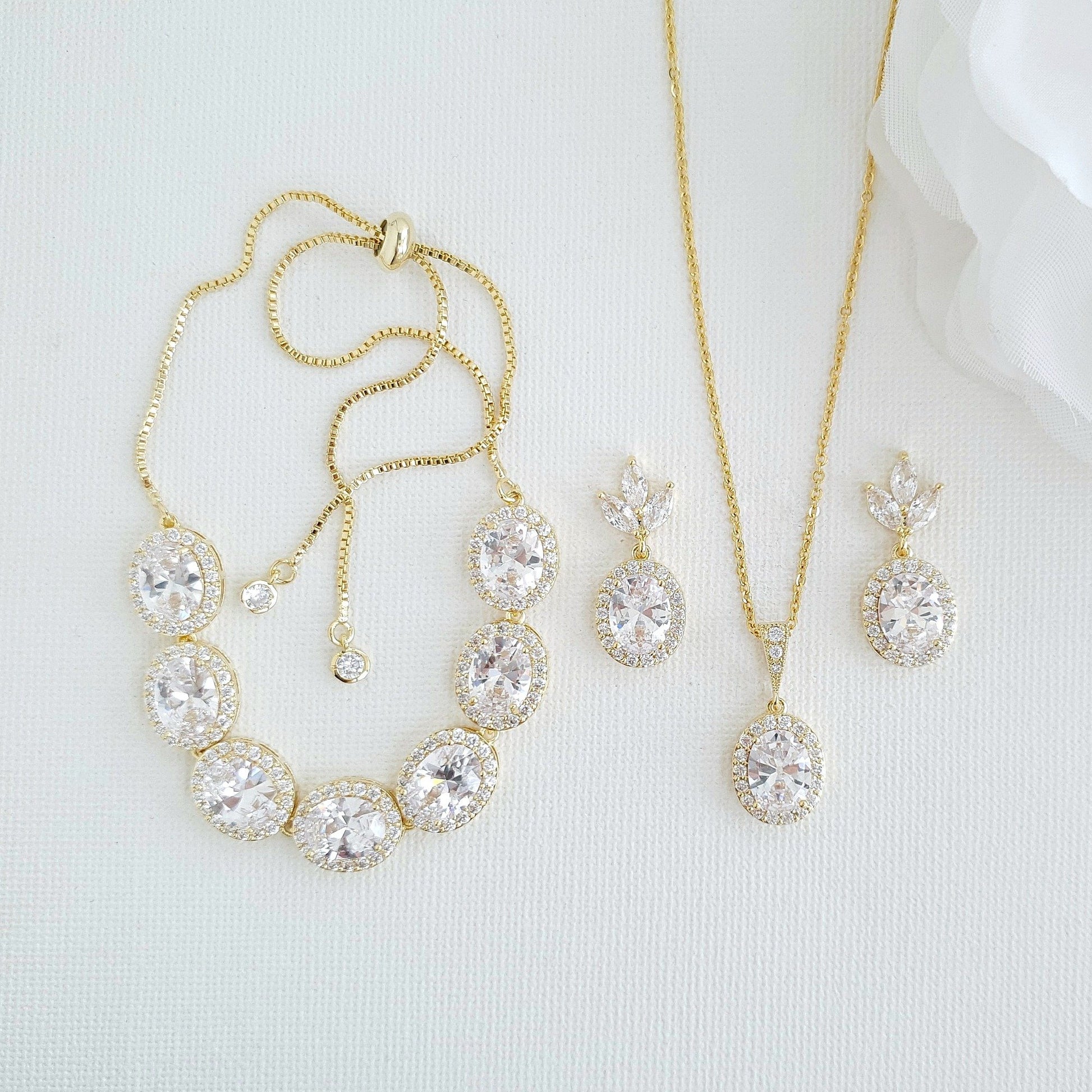 14K Gold Plated Oval Wedding Jewelry Set-Emily - PoetryDesigns