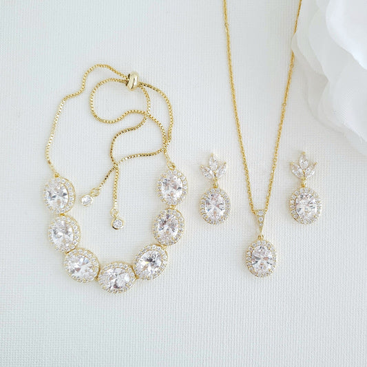 14K Gold Plated Oval Wedding Jewelry Set-Emily - PoetryDesigns