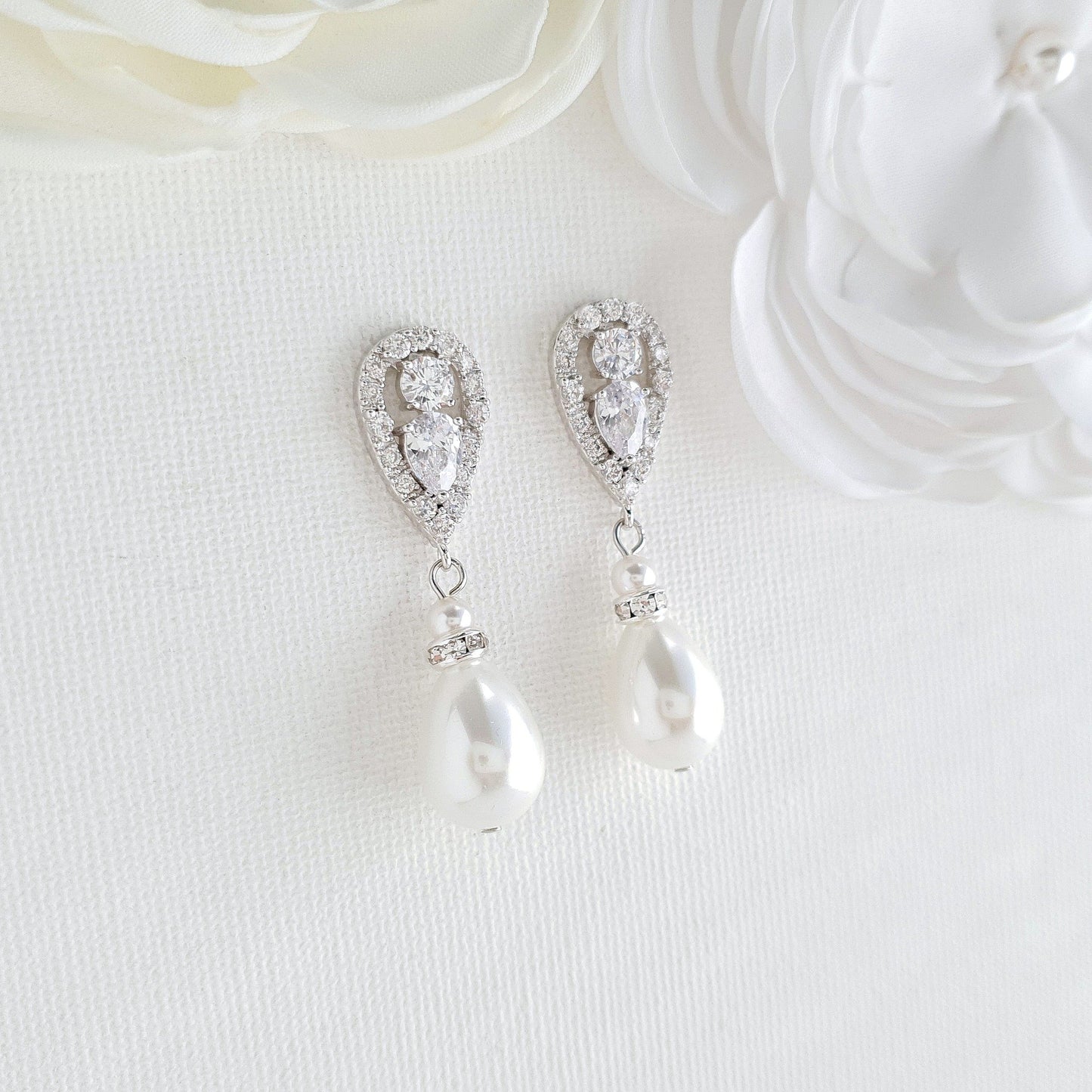 Silver Pearl Drop Earrings-Cera