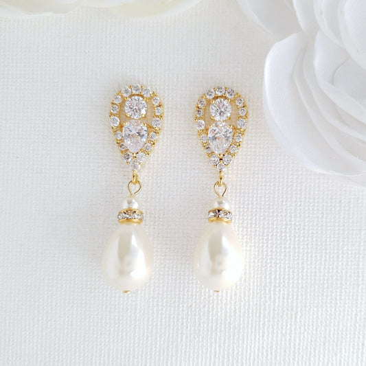 Gold Pearl Earrings-Cera - PoetryDesigns