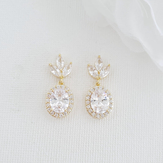 Small Wedding Earrings in Gold- Emily - PoetryDesigns