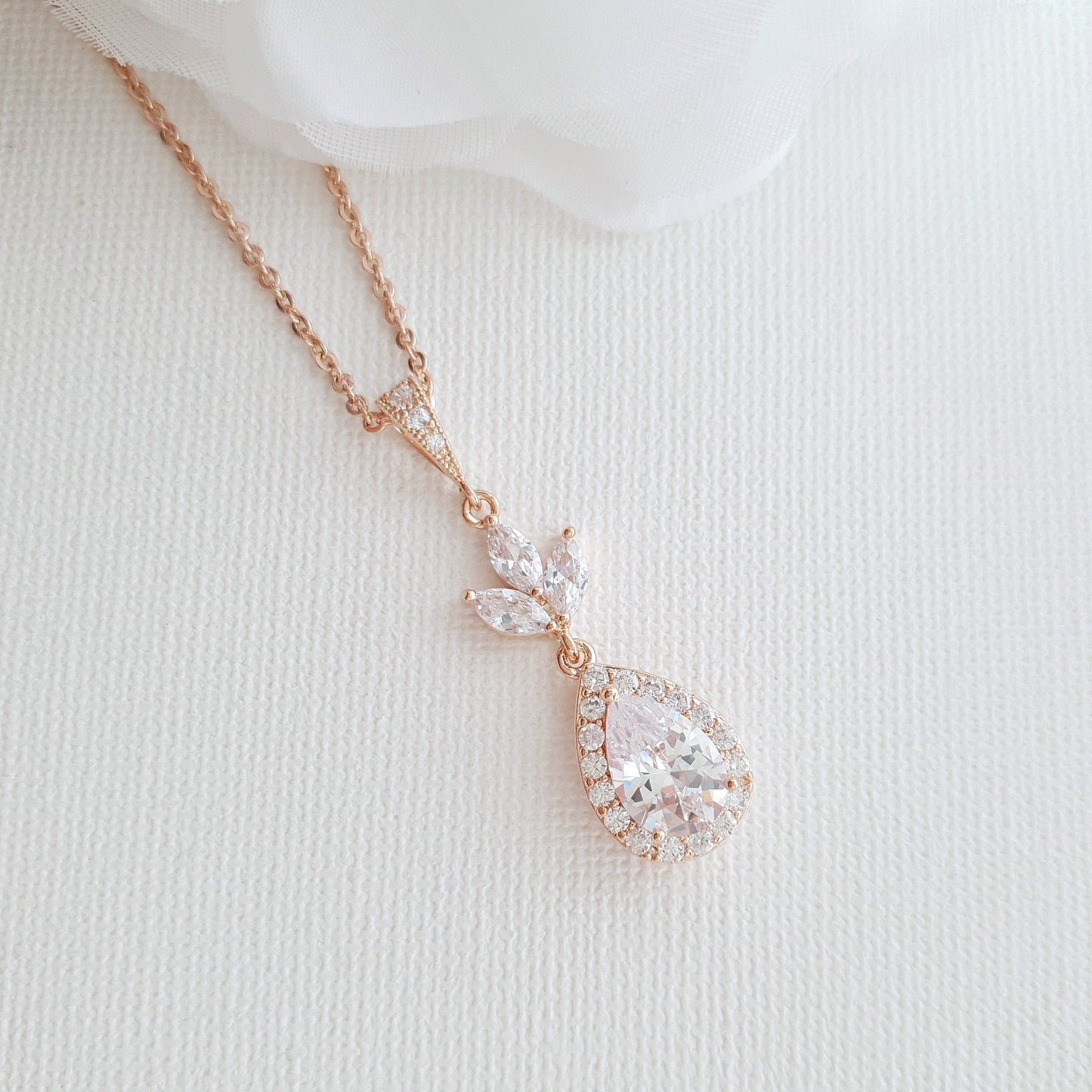 Bridal Drop Necklace In Cubic Zirconia- Lotus - PoetryDesigns