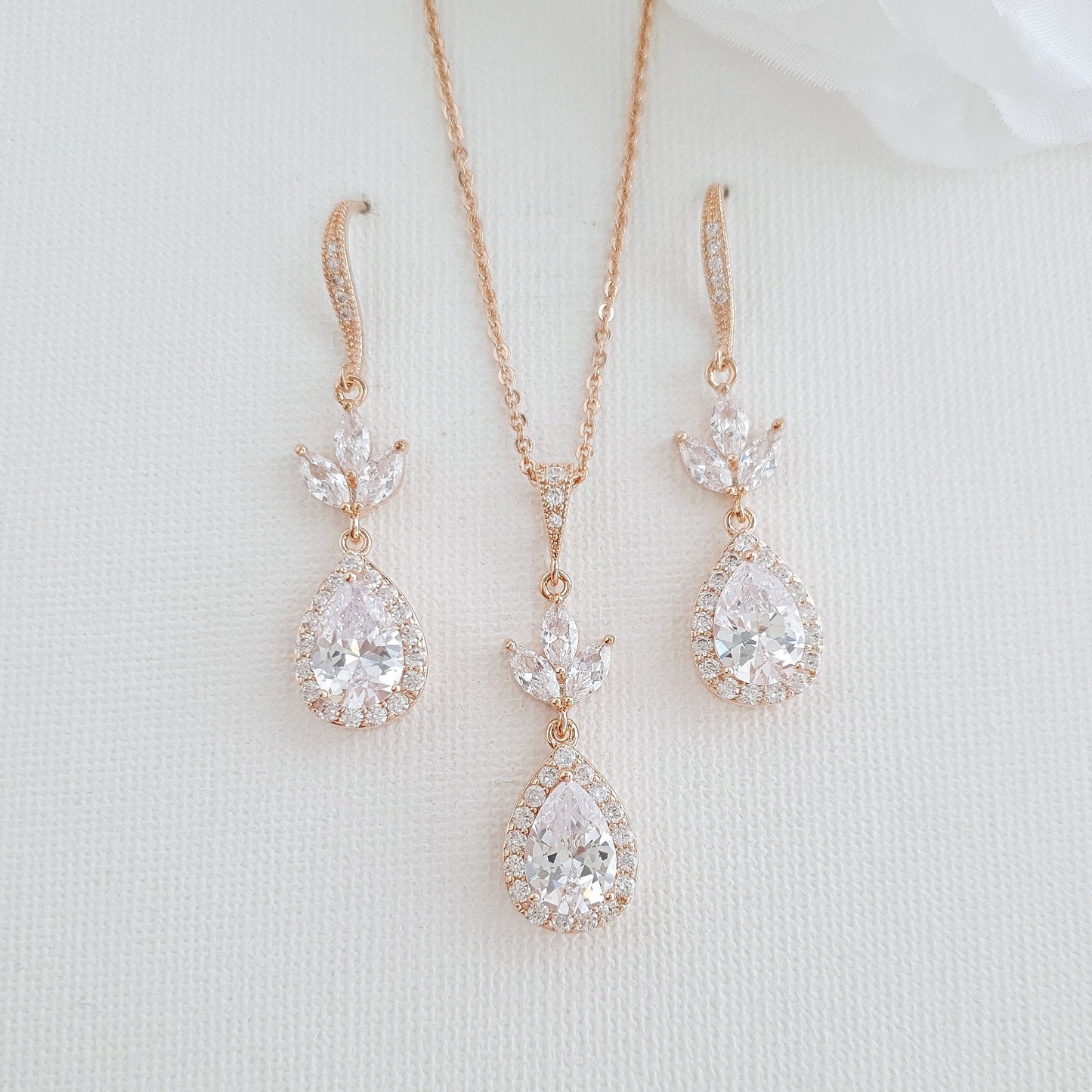 Rose Gold Necklace and Earrings Set for Weddings-Lotus