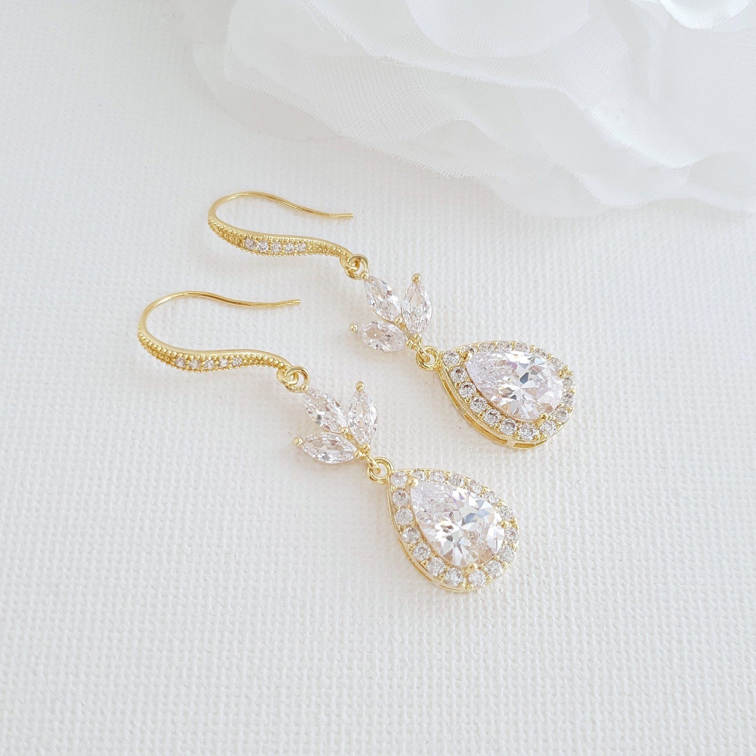 Bridal & Wedding Ear Hook Earrings in Rose Gold for Brides- Lotus - PoetryDesigns