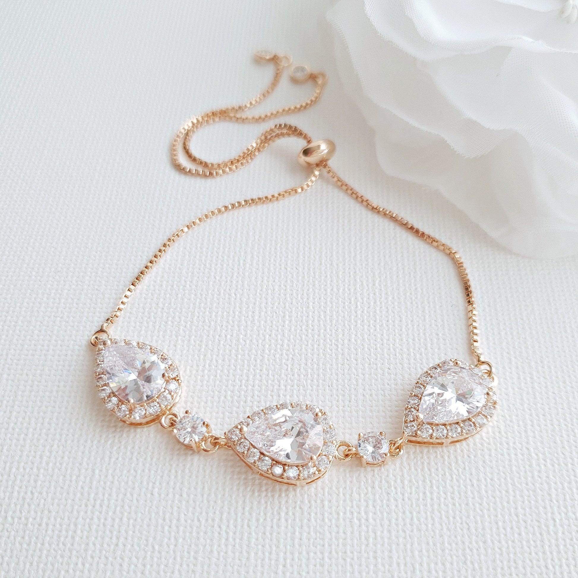 Rose Gold Bridesmaids Bracelet in Cubic Zirconia- Emma - PoetryDesigns