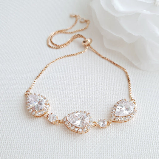 Rose Gold Bridesmaids Bracelet in Cubic Zirconia- Emma - PoetryDesigns