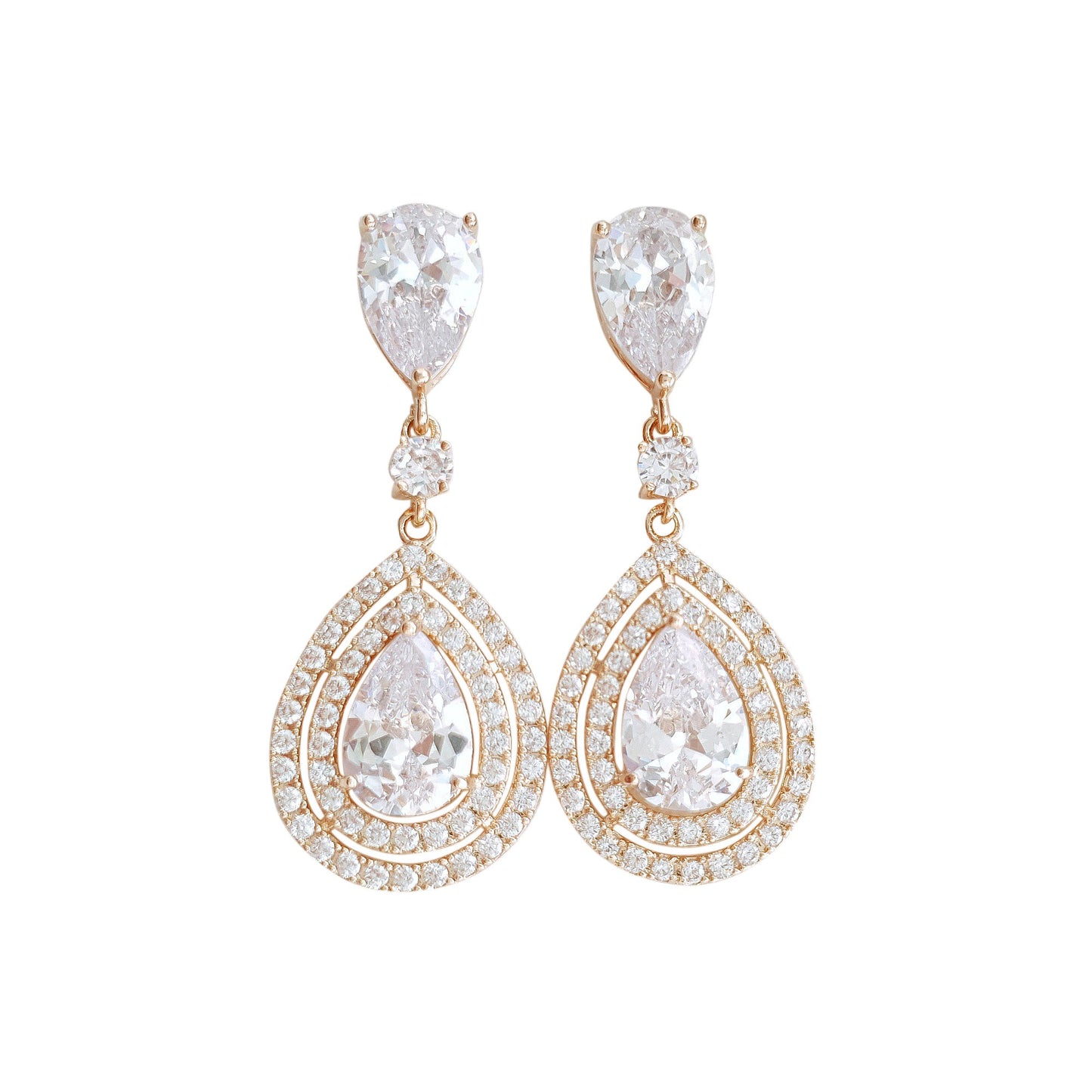 Pear Shaped Cubic Zirconia Drop Earrings for Brides- Joni