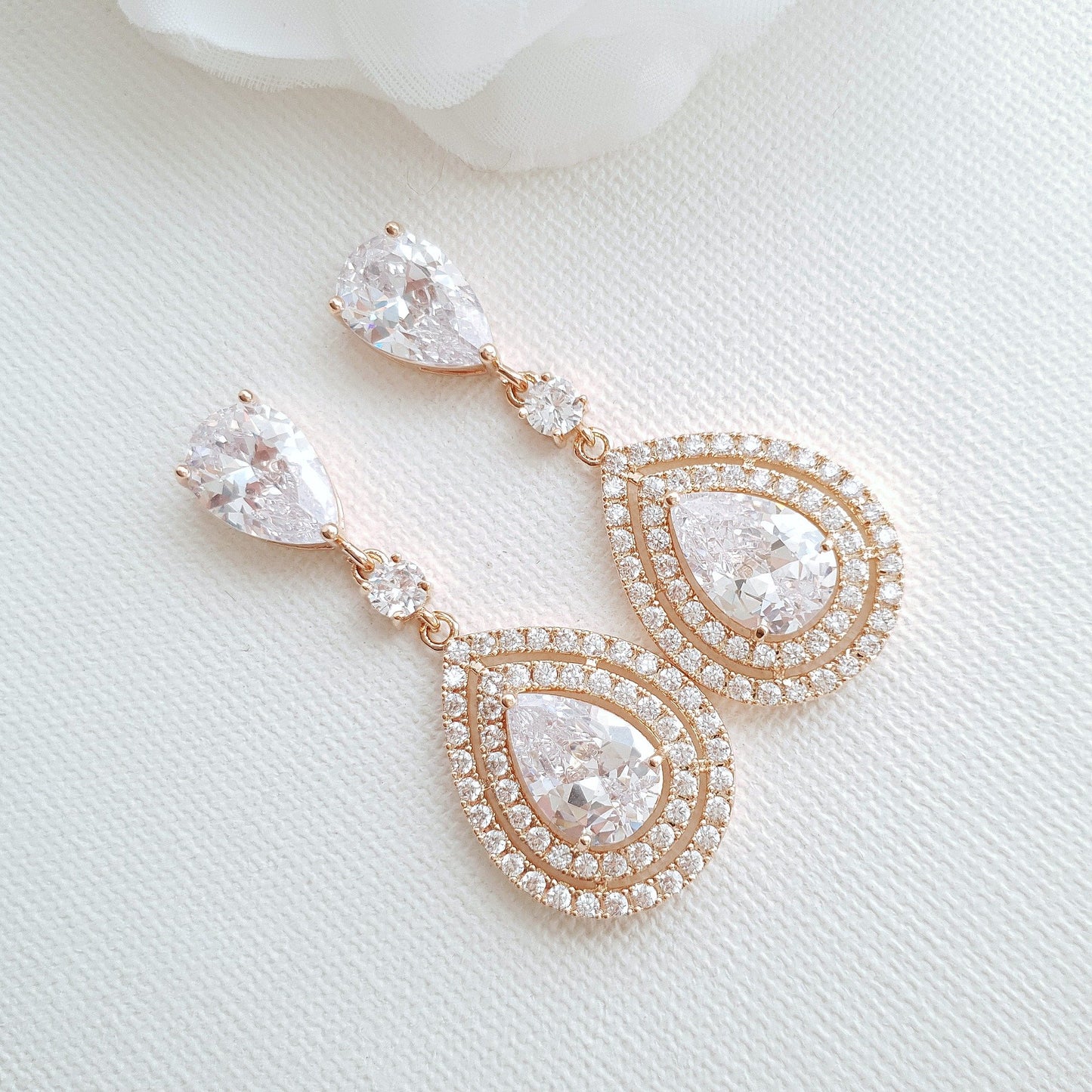 Rose Gold Wedding Earrings With Teardrops- Joni - PoetryDesigns