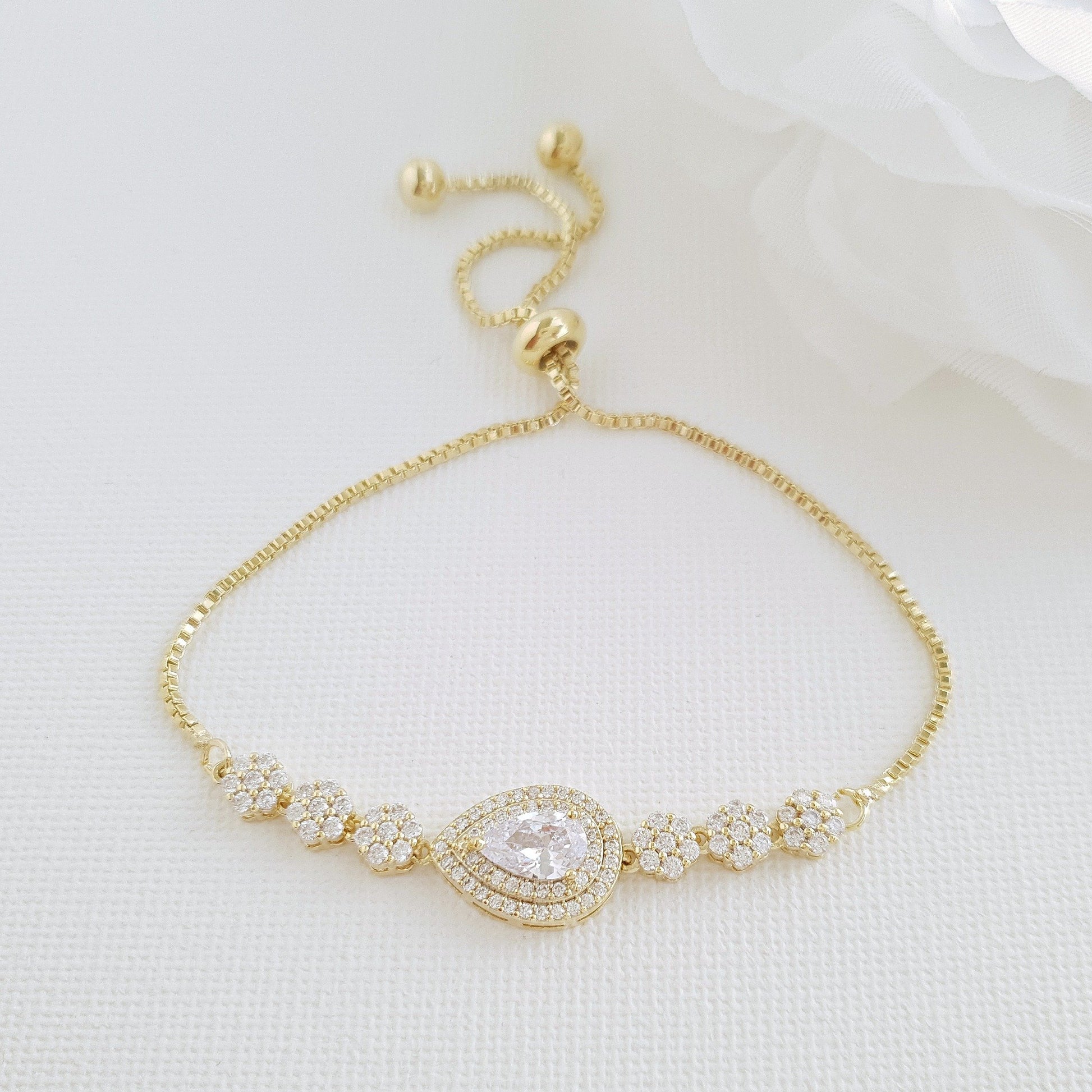 Gold Slider Clasp Wedding Bracelet- Joni - PoetryDesigns