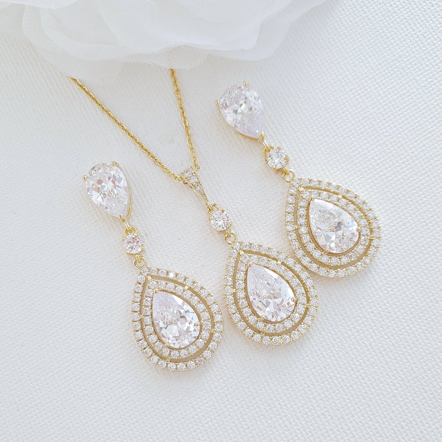 Gold Teardrop Earrings for Weddings- Joni - PoetryDesigns