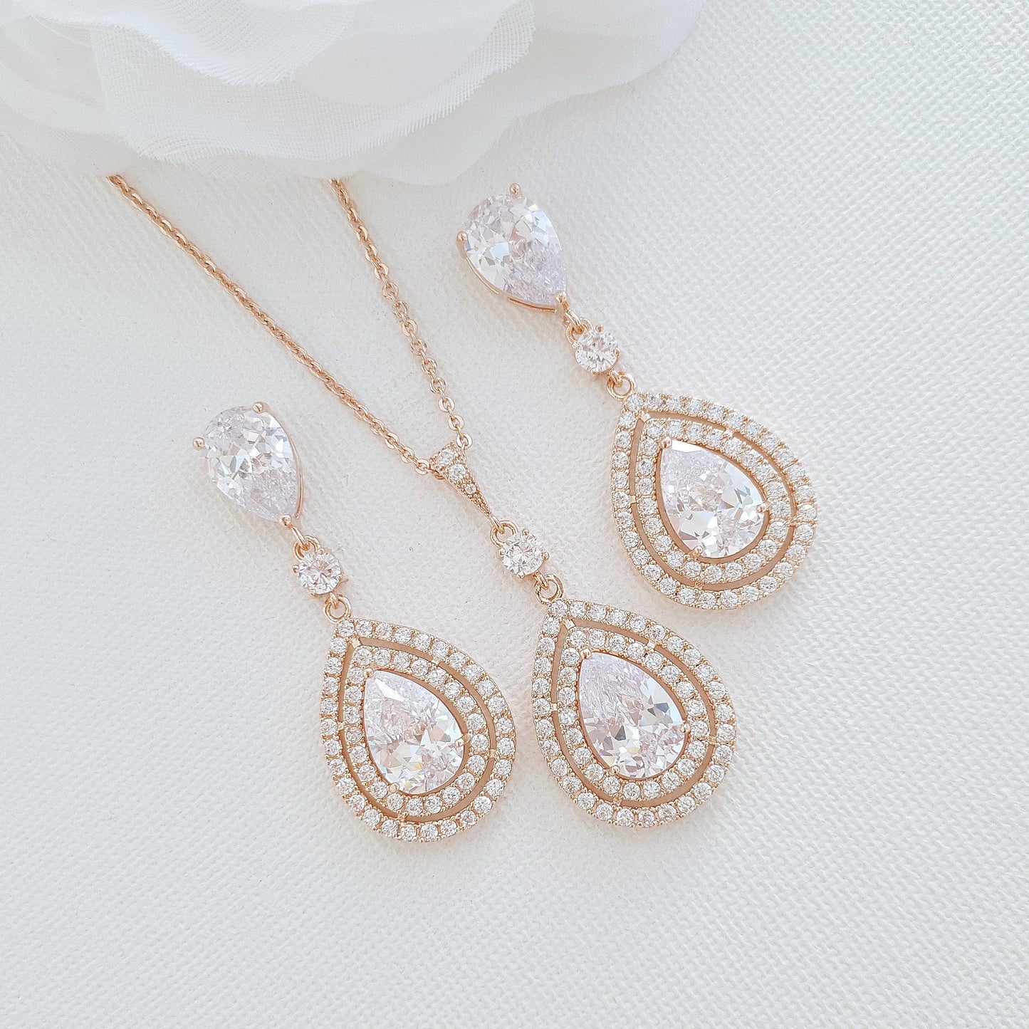 Rose Gold Wedding Earrings With Teardrops- Joni - PoetryDesigns