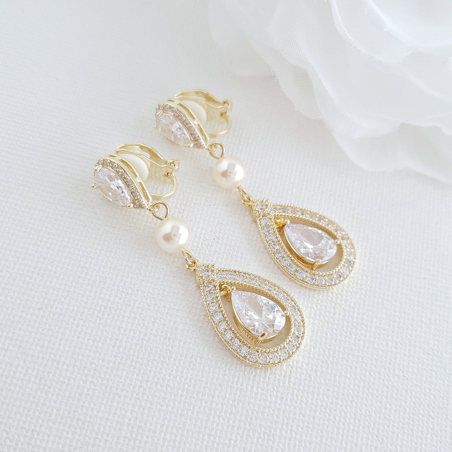 Clip On Wedding Earrings-Sarah - PoetryDesigns