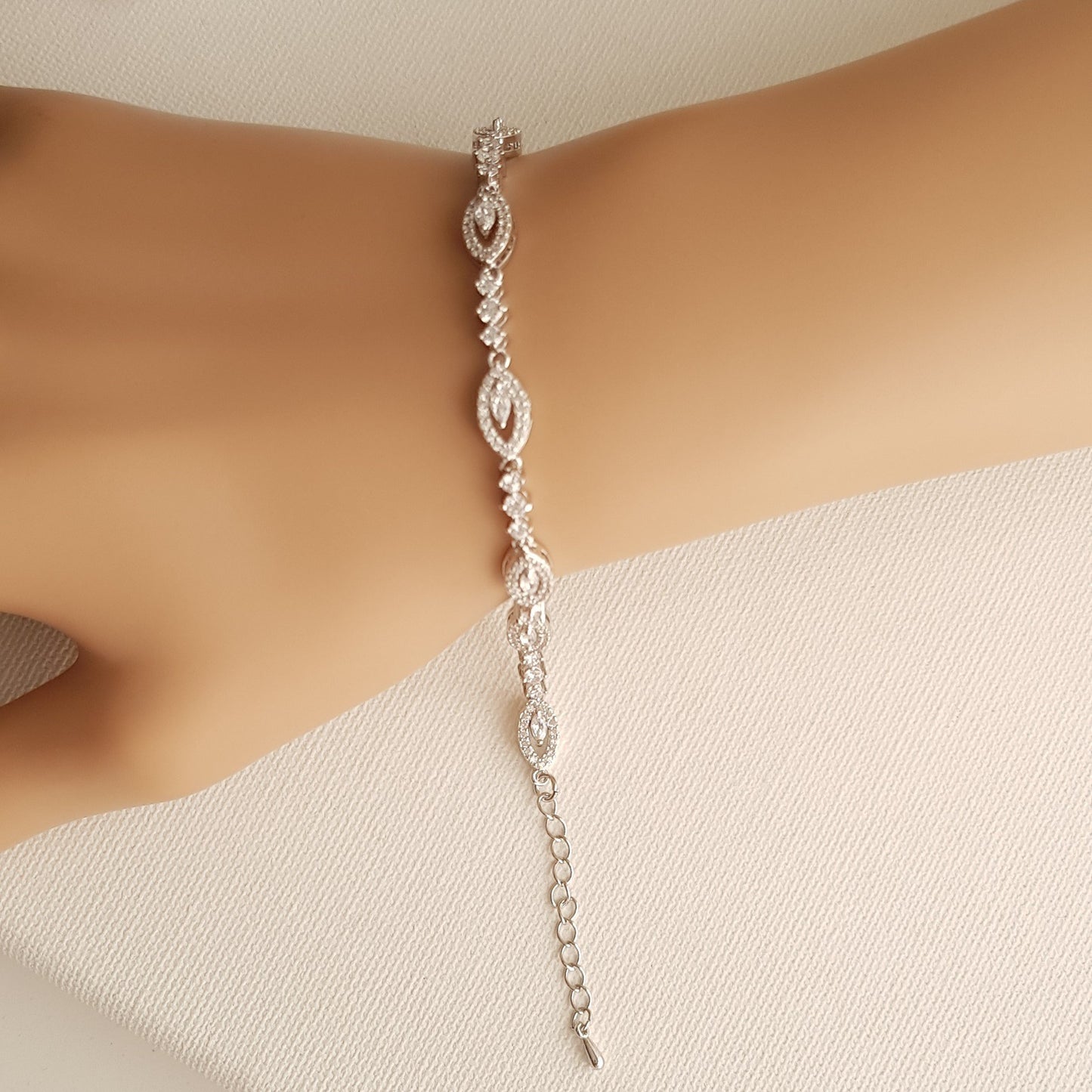 Thin Silver Bridal Bracelet- Hannah - PoetryDesigns