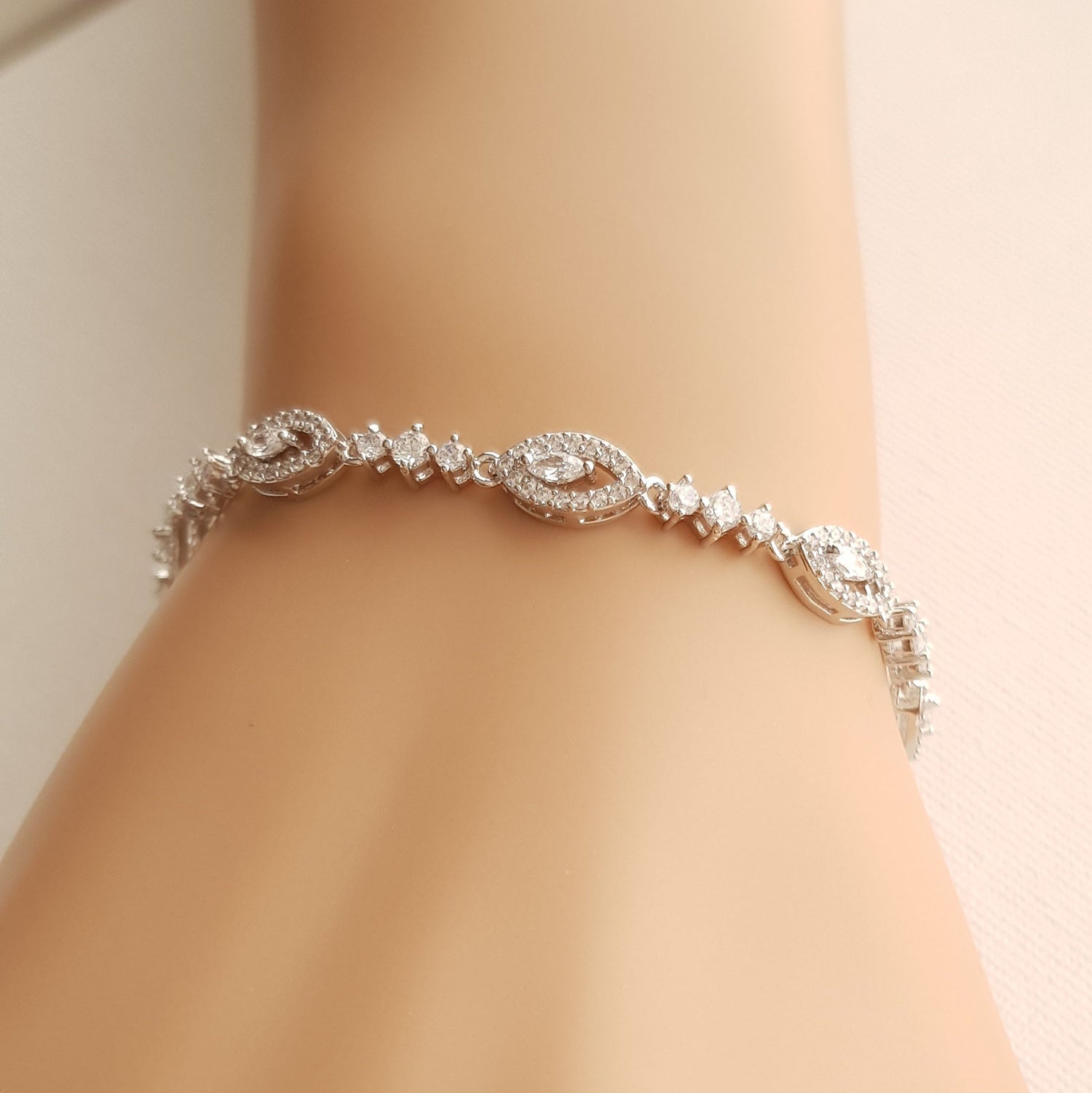 Thin Silver Bridal Bracelet- Hannah - PoetryDesigns