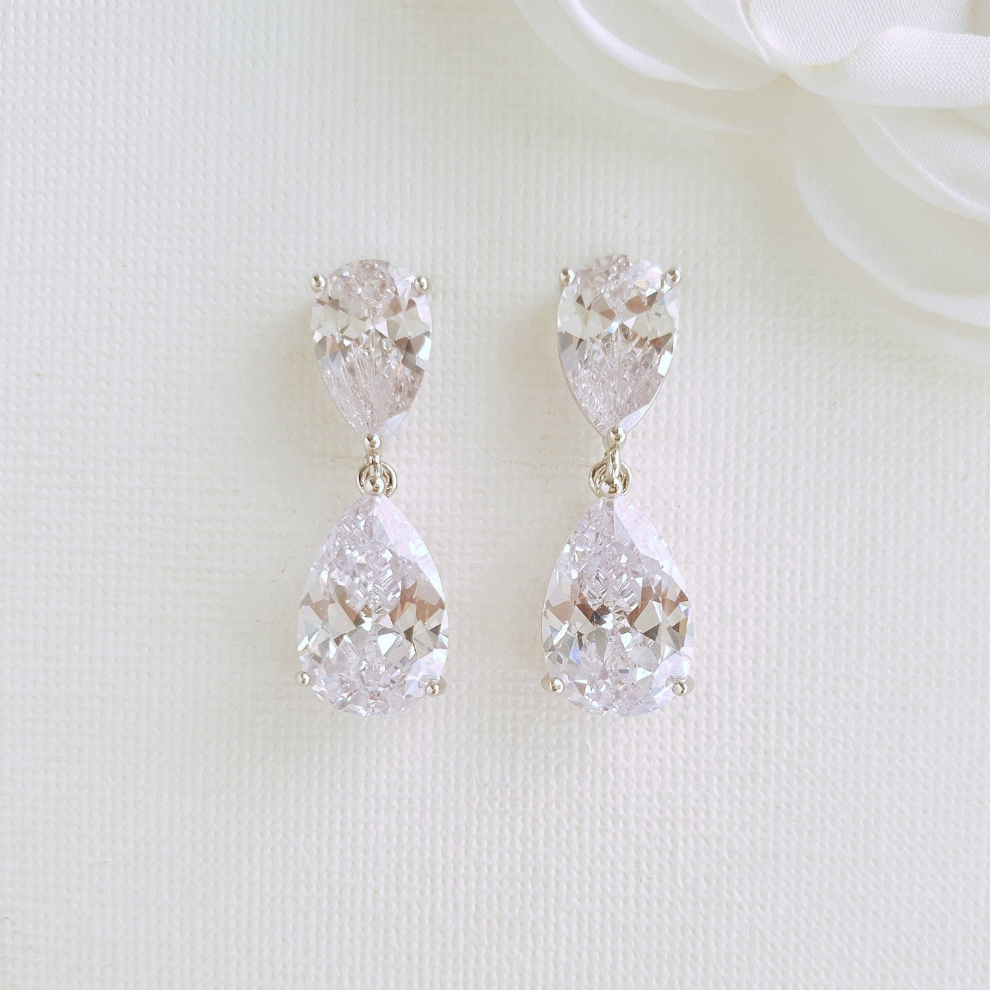 Small Pear Shaped Gold Wedding Earrings-Clara