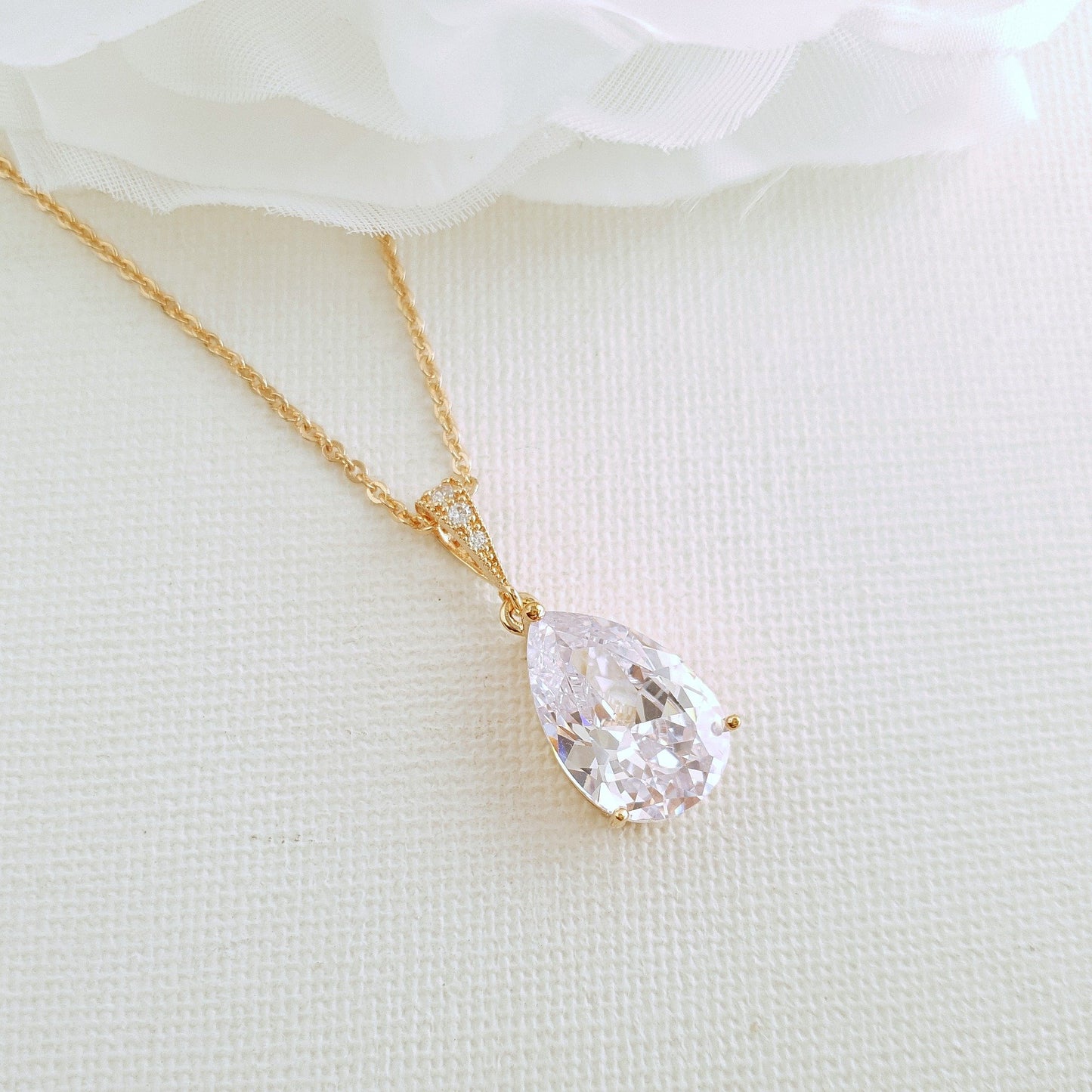 Clear Cubic Zirconia Teardrop Necklace-Clara