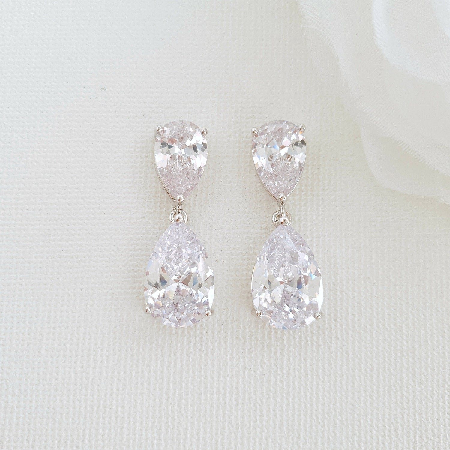 Silver Diamante Drop Earrings for Weddings- Poetry Designs