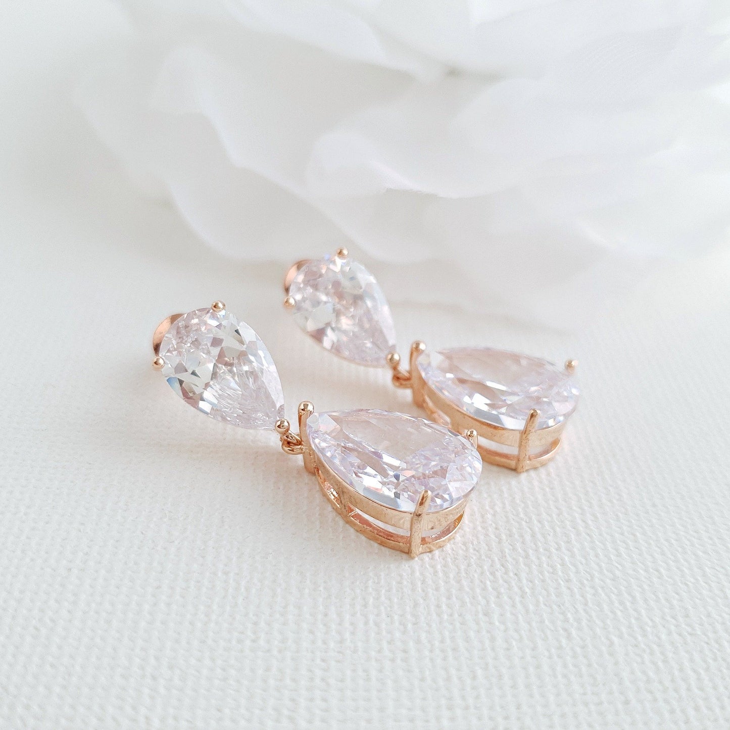 Small Pear Shaped Gold Wedding Earrings-Clara