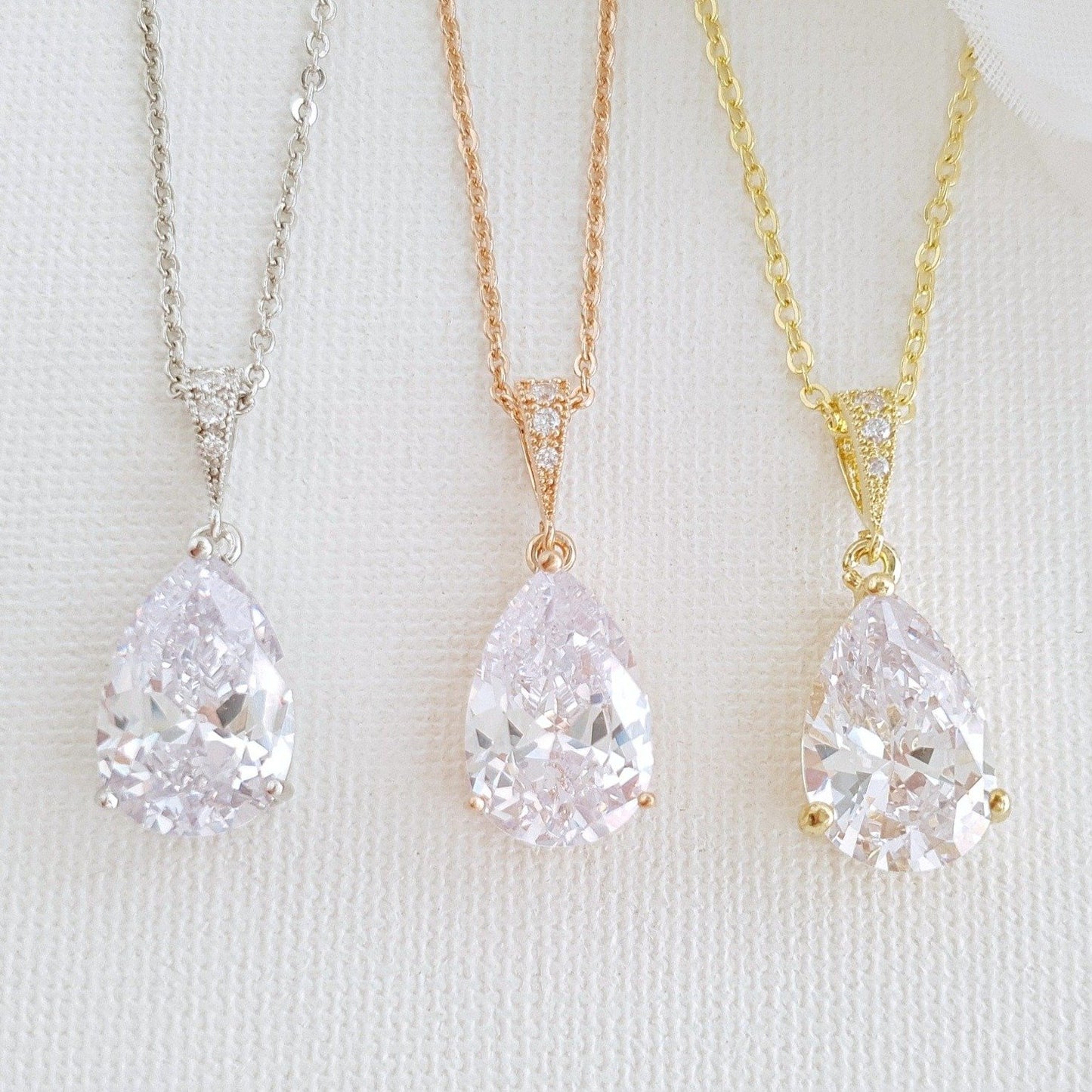 Clear Cubic Zirconia Teardrop Necklace-Clara