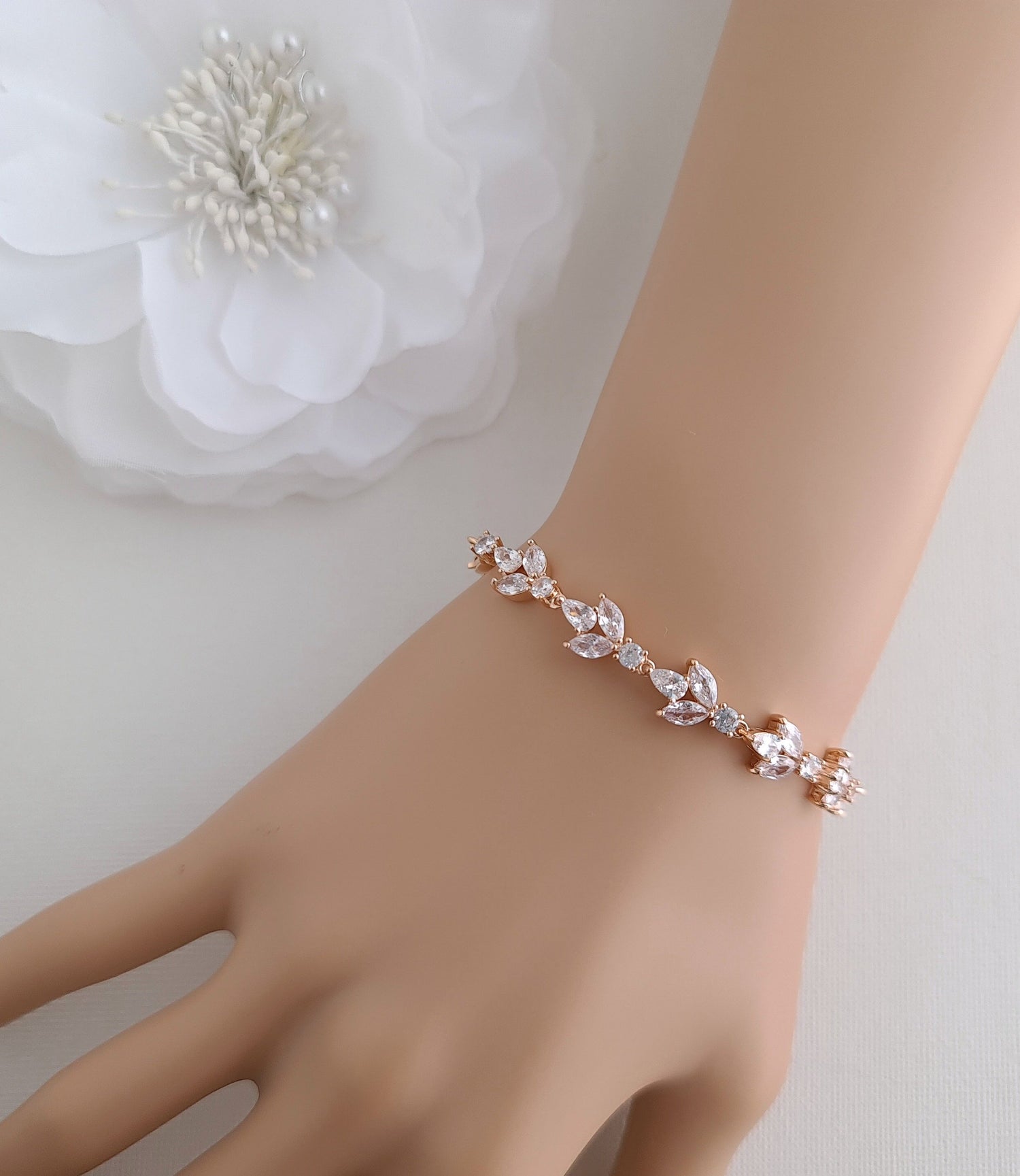 Rose Gold Bride Bracelet for Wedding Day-Anya - PoetryDesigns