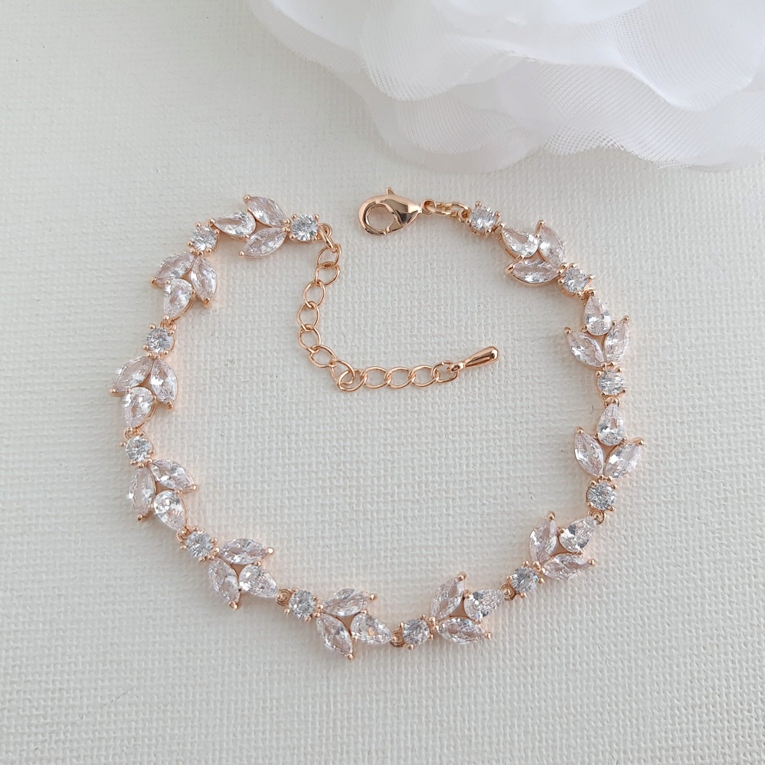 Rose gold bracelet for brides Made of Cubic Zirconia- Poetry Designs