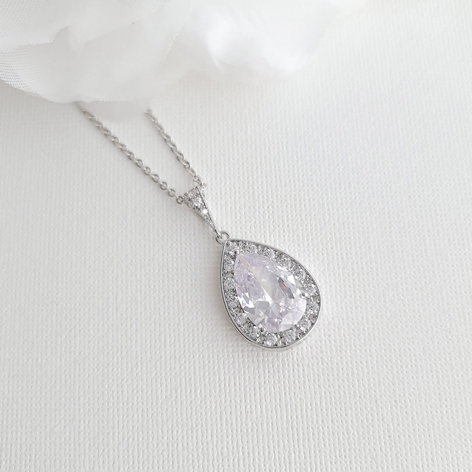 Silver Plated Teardrop Wedding Necklace for Bridesmaids and Brides-Evelyn - PoetryDesigns