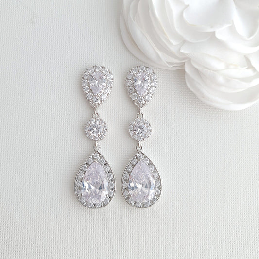 Big Wedding Earrings with Large CZ Teardrops-Penelope - PoetryDesigns