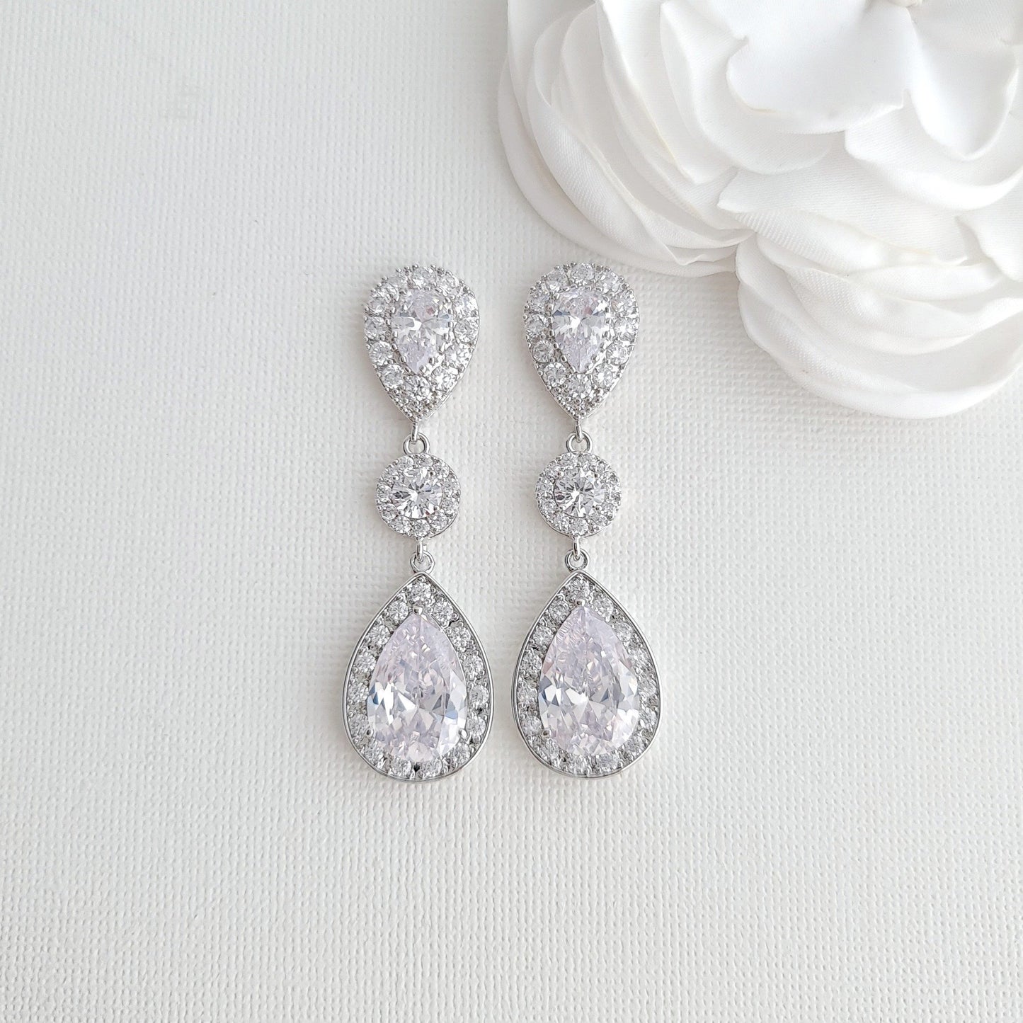 Big Wedding Earrings with Large CZ Teardrops-Penelope - PoetryDesigns