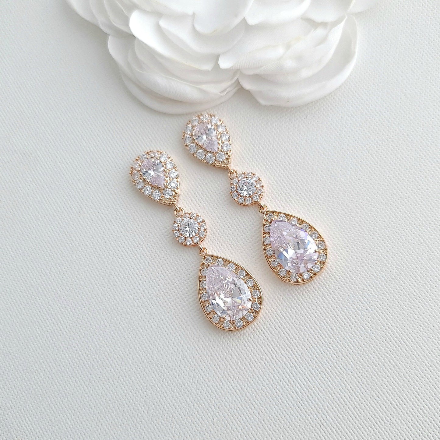 Big Wedding Earrings with Large CZ Teardrops-Penelope - PoetryDesigns