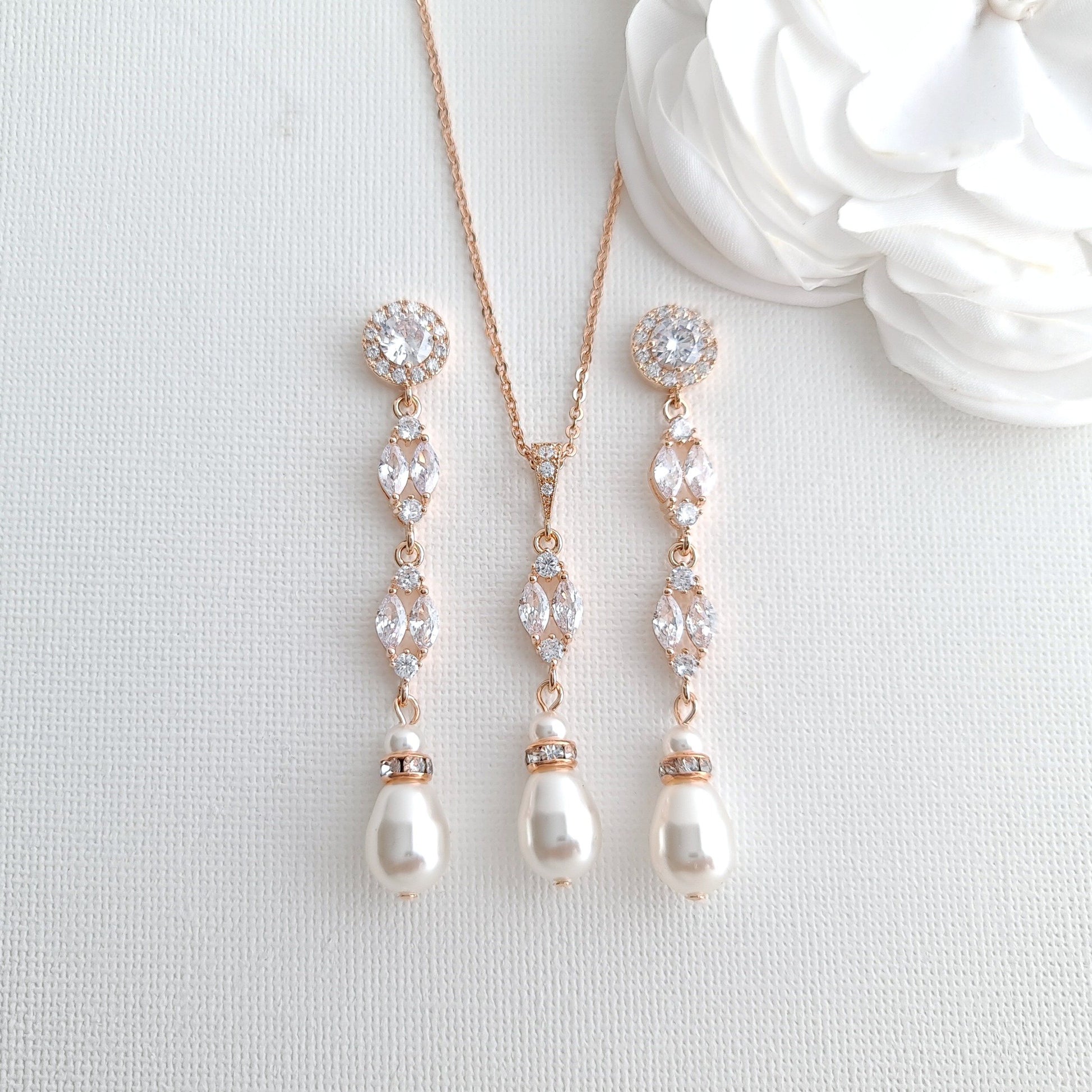 Long Clip on Earrings and Necklace Set for Weddings-Hayley - PoetryDesigns