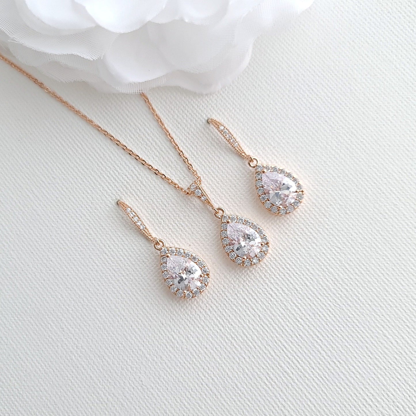 Rose Gold Dangle Earrings and Necklace Set-Emma