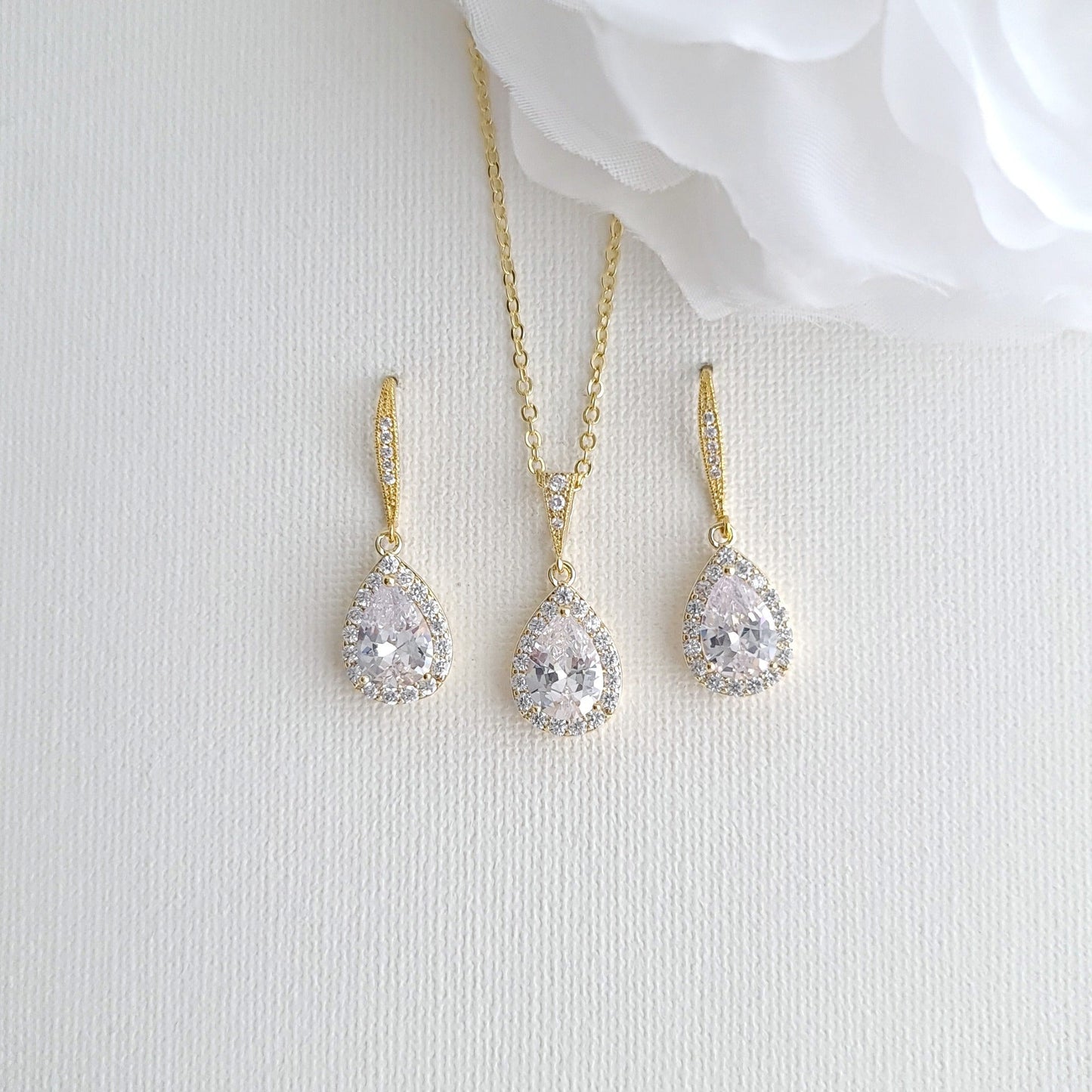 Rose Gold Dangle Earrings and Necklace Set-Emma