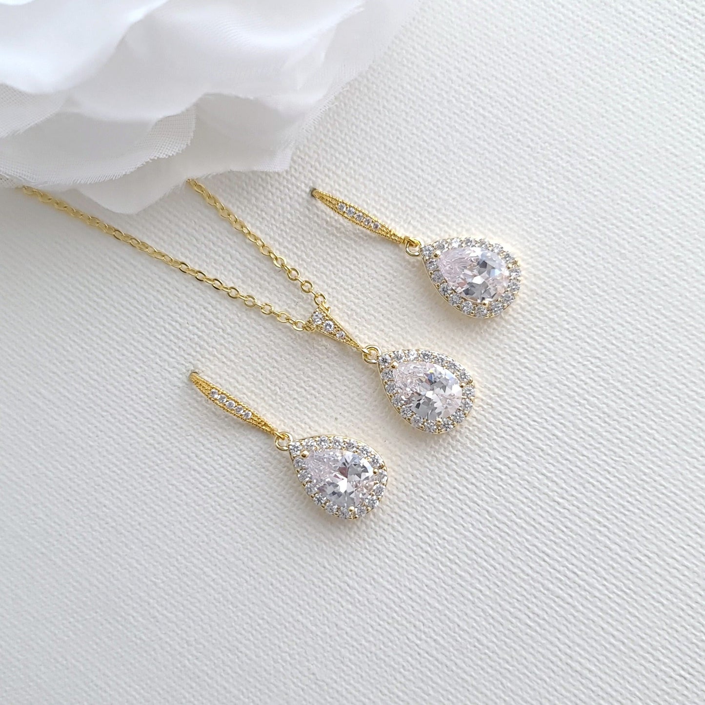 Rose Gold Dangle Earrings and Necklace Set-Emma